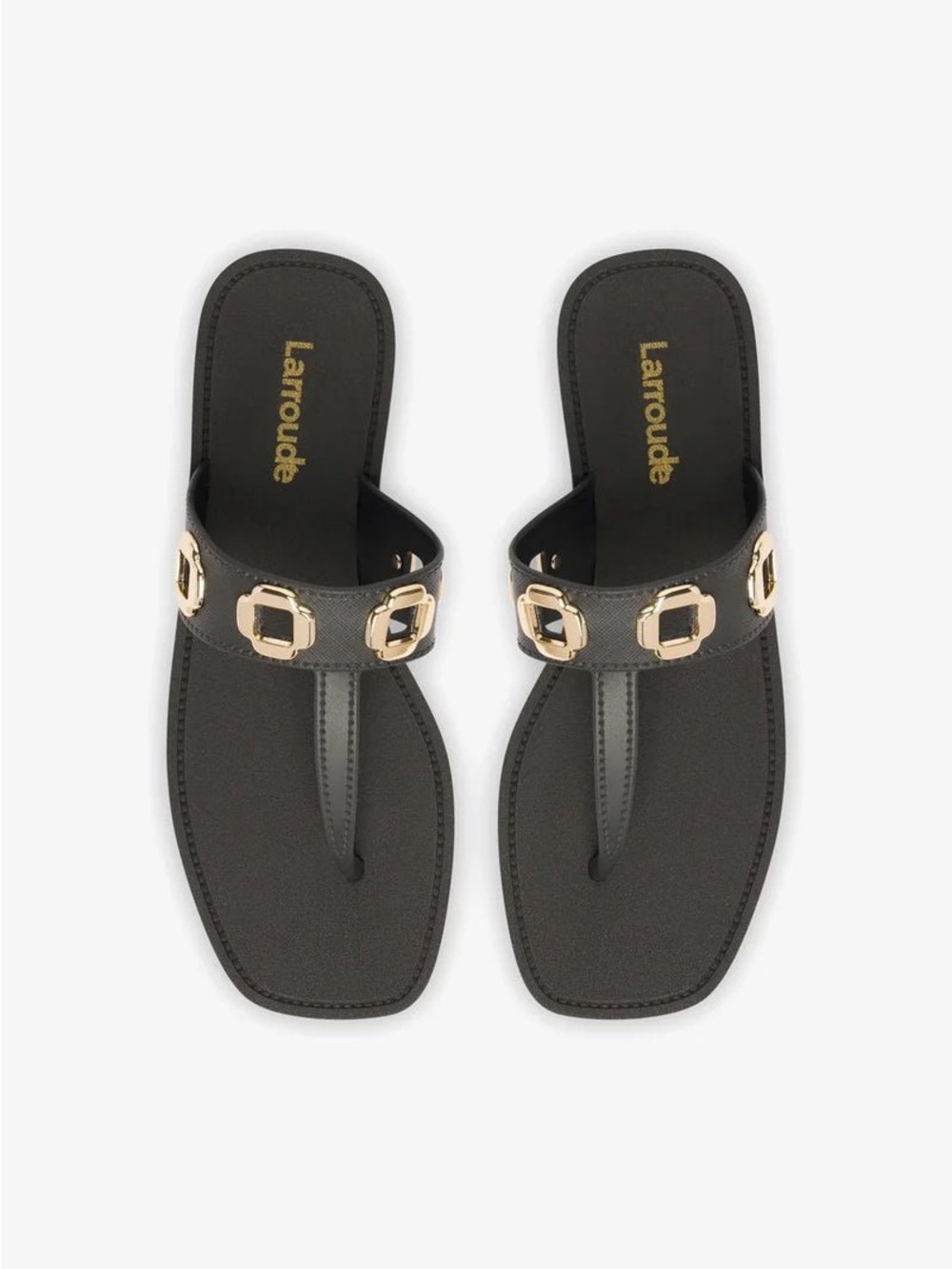 Larroudé Women’s Black Milan Jelly Thong Sandal. Size 10/11